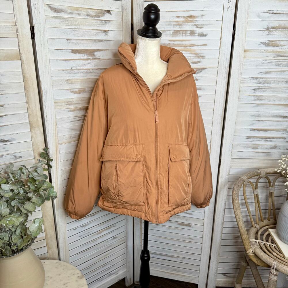 WE THE FREE PEOPLE Women's XS Oversized Duvet Bomber Jacket Doe Peach FLAW - Picture 4 of 13